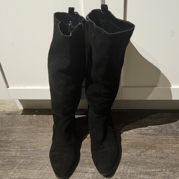 Today Only - Bandolino Black Suede Knee High Cowboy Boots - Picture 3 of 5